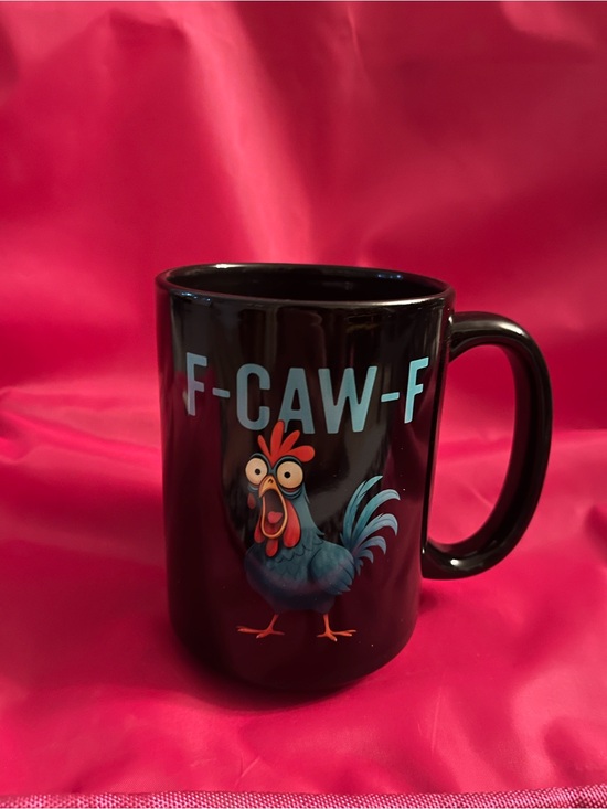 Other - Black Ceramic Mug with Colorful Rooster "F-CAW-F"